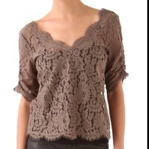 Joie Nevina Ruched Sleeve Floral Lace Top